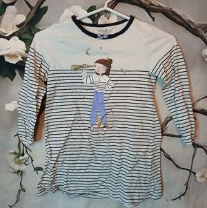 White and Black Striped Kids Tee with Stargazer Design